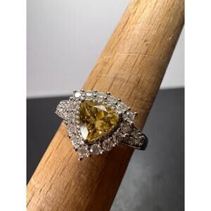 NEW heliodor and moissanite halo ring in platinum over sterling silver-size 7